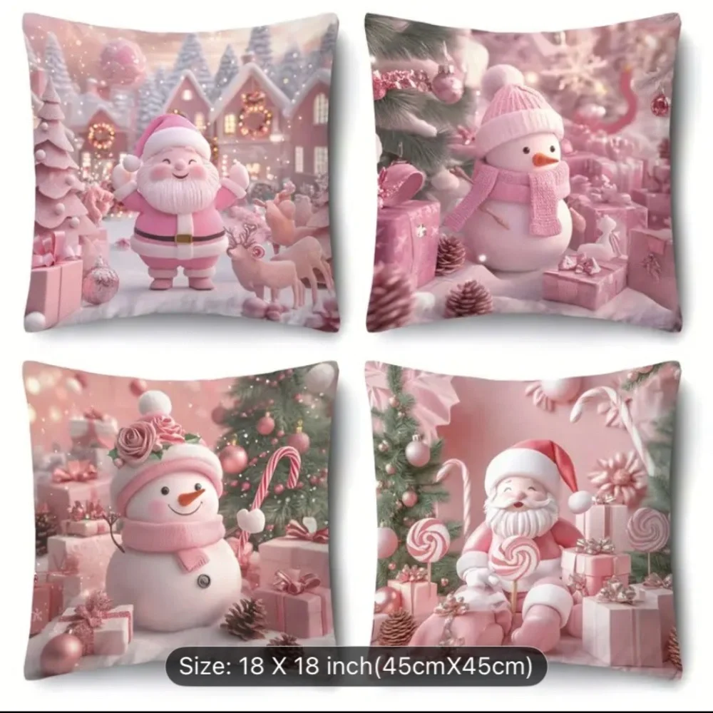 (New in package) 4 pc Festive Pink Christmas Pillow Covers